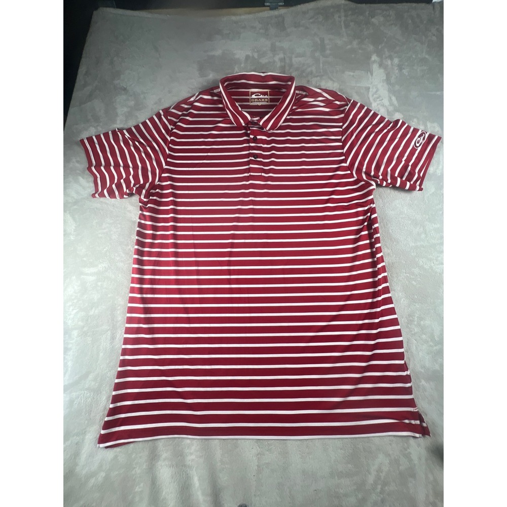 Drake Clothing Company Mens XL Red White Striped Short Sleeve Performance Polo